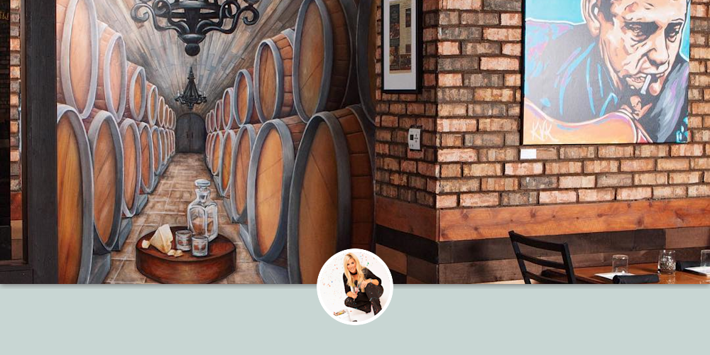 Mural and Johnny Cash Painting by Art by KVK at The Bourbon Cellar