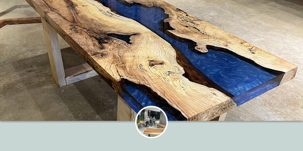Blue Epoxy Coffee Table, Custom River Coffee Table by Tinella Wood