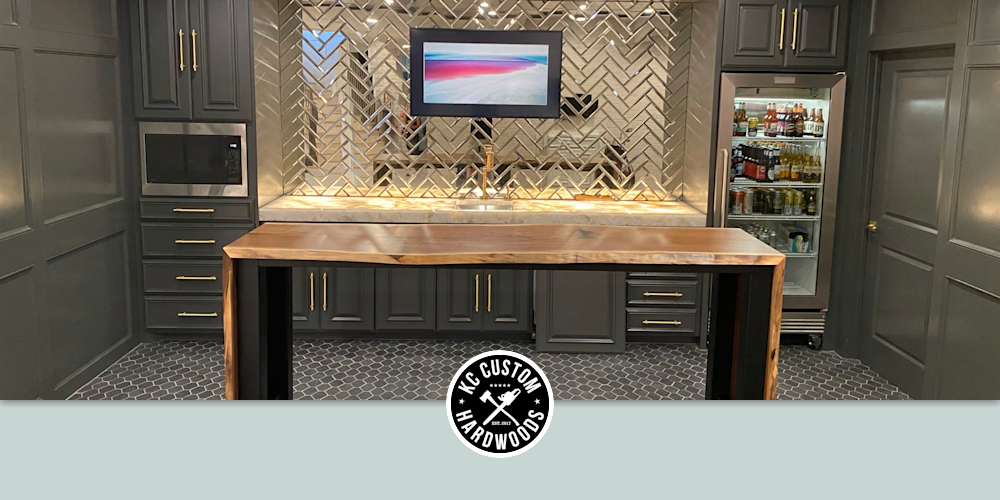 Live Edge Black Walnut Waterfall Bar Table by KC Custom Hardwoods