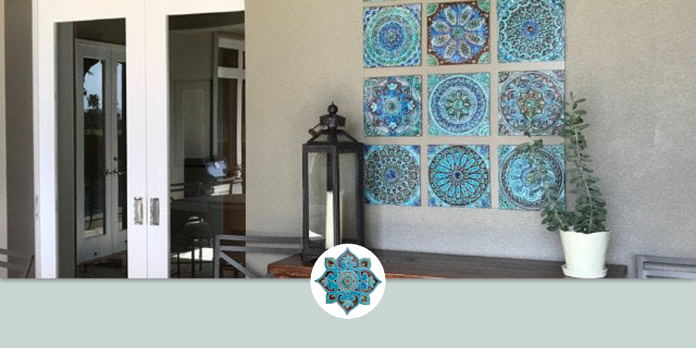 Set of 12 large turquoisetile Outdoor wall art installation by GVEGA