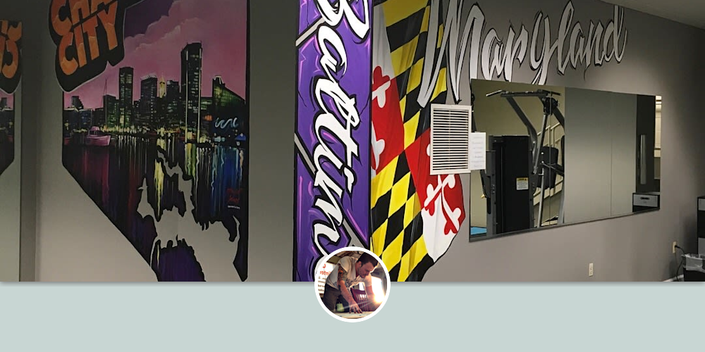 Workout room mural for Camden Court Apartment by Murals by Marshall