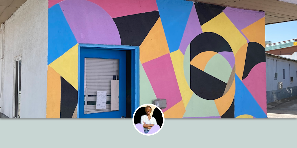 Abstract geometric mural by Britny Lizet at Del Norte Courts Motel El