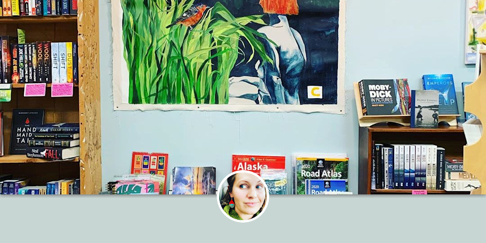 Painting by Cara Jane Murray at Old Harbor Books, Sitka Wescover