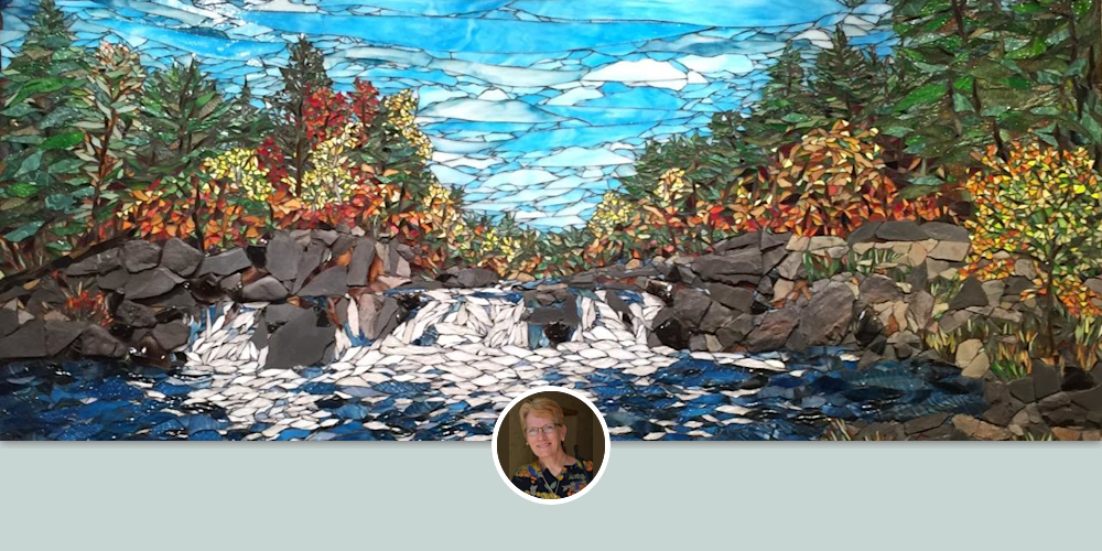 "Big Falls", Stained Glass and Stone Mosaic by DSouza Mosaics at Market