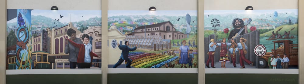Garden District, The Portola Then And Now | Street Murals by Arthur Koch | Grocery Outlet Bargain Market 1390 Silver Ave, San Francisco, CA 94134 in San Francisco