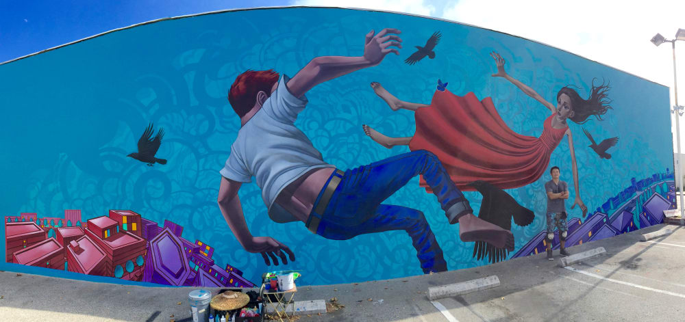 Flying or Falling II 2015 | Murals by John Park | Main Street Cafe - El Segundo, CA in El Segundo