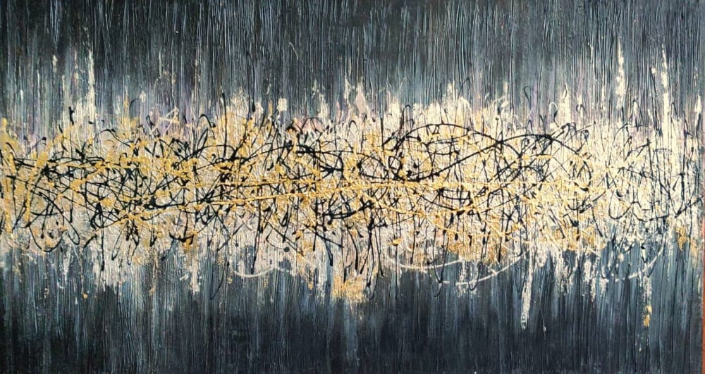 Abstract expressionist art black gray gold painting gold | Oil And Acrylic Painting in Paintings by Serge Bereziak (Berez)