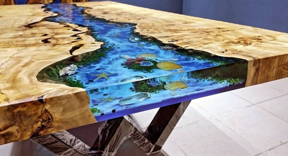 Custom Ocean Table | Live Edge Epoxy Ocean Table | Tables by LuxuryEpoxyFurniture