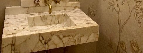 Calacatta Gold Marble Sink: Custom Wall Mount Vessel Basin | Water Fixtures by AEGEAN MARBLE ARTISAN ATELIER