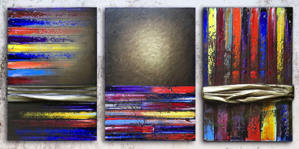 Golden Years - Triptych | Oil And Acrylic Painting in Paintings by PMS Artwork | Shockboxx in Hermosa Beach