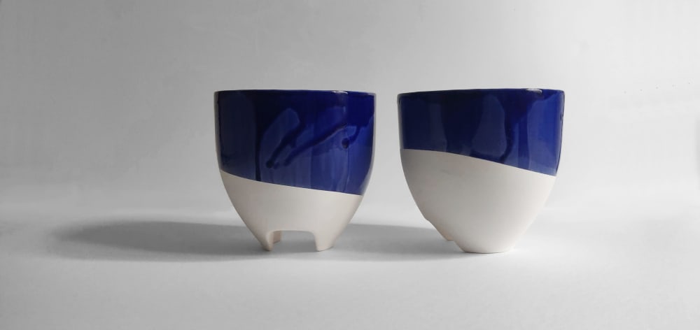 Geta pot - Porcelain biscuit and cobalt glaze | Planter in Vases & Vessels by Clémence Birot