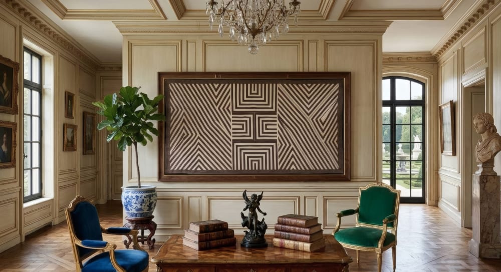 Iskonawa Mural: 2.83m Hand-Painted Ancestral Museum Art | Tapestry in Wall Hangings by Sacred Andes Atelier