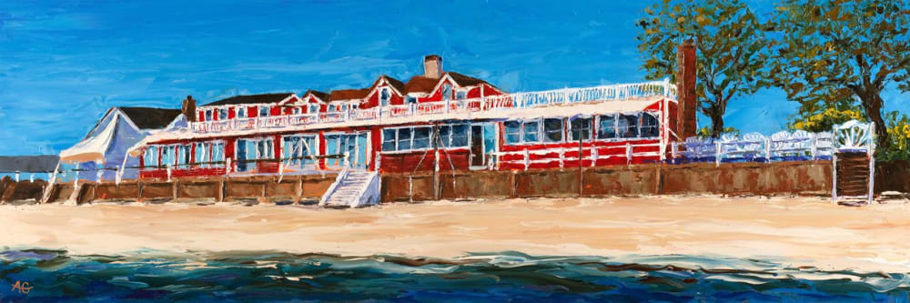 Way Up Along, The Red Inn from the Sea | Oil And Acrylic Painting in Paintings by Ann Gorbett Palette Knife Paintings | The Red Inn in Provincetown