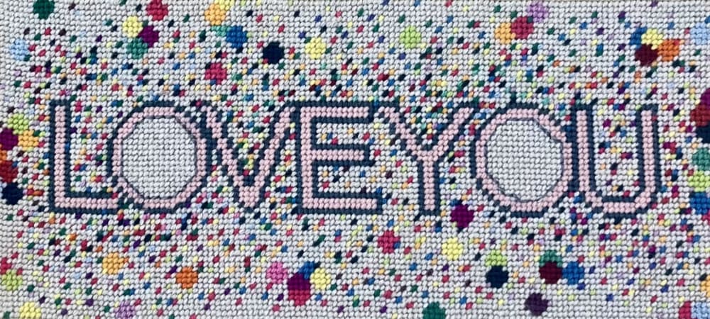 hand-embroidered needlepoint LOVE YOU original pillow | Pillows by Mommani Threads