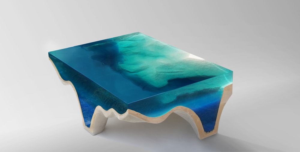 Crete Dining Table by Eduard Locota, Turquoise-Blue Acrylic | Tables by LO Contemporary