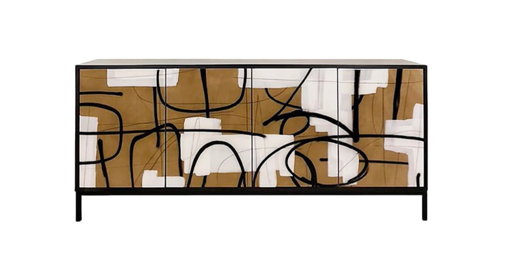 Enamel Abstract Cabinet Mix Media Art On Doors, 72" | Storage by Morgan Clayhall
