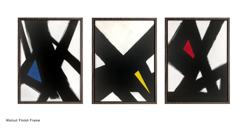 Abstract Black & White Slash Primary Triptych | Oil And Acrylic Painting in Paintings by Nicolette Atelier