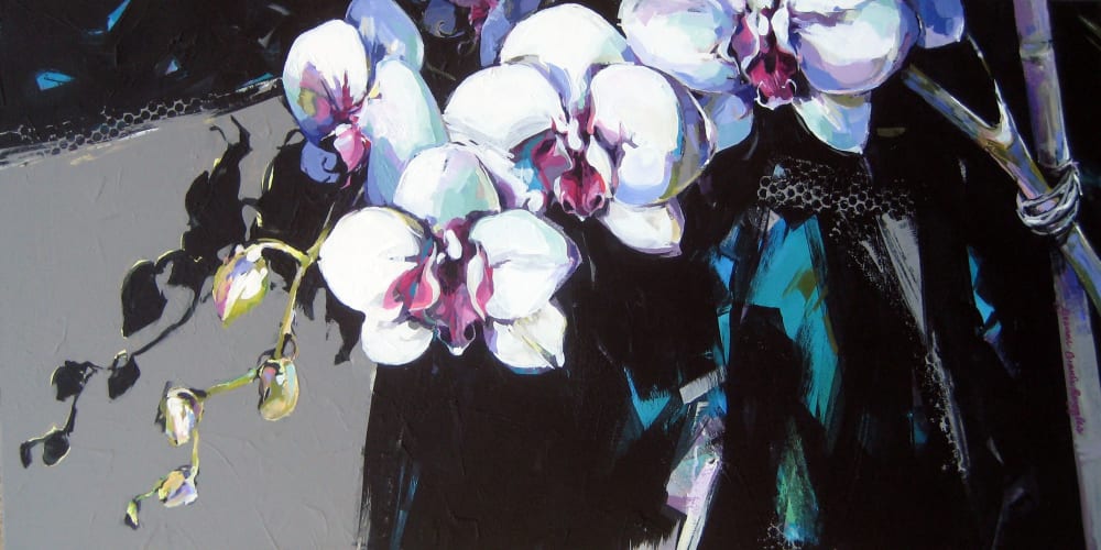 Moths in Flight (Phalaenopsis) | Oil And Acrylic Painting in Paintings by Joanne Beaule Ruggles