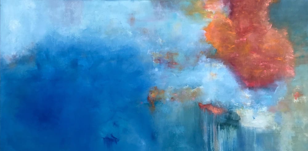 Sunset Blues Oil Abstract | Oil And Acrylic Painting in Paintings by Strokes by Red - Red (Linda Harrison)