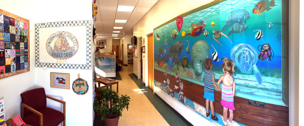 Friends Academy Murals, located in Summer Camp office and High School Gym | Murals by Bonnie The Genie Siracusa | Friends Academy Summer Camps in Locust Valley
