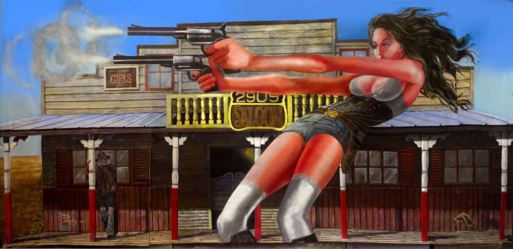 Cowgirl Shootout mural pair | Street Murals by Dan Terry | BAR 2909 in Fort Worth