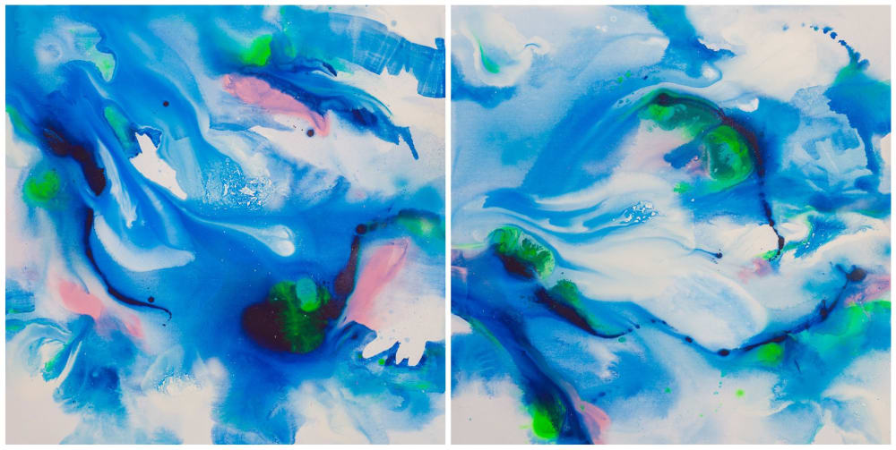 The Flow of Blue (diptych) | Oil And Acrylic Painting in Paintings by Maria Bacha