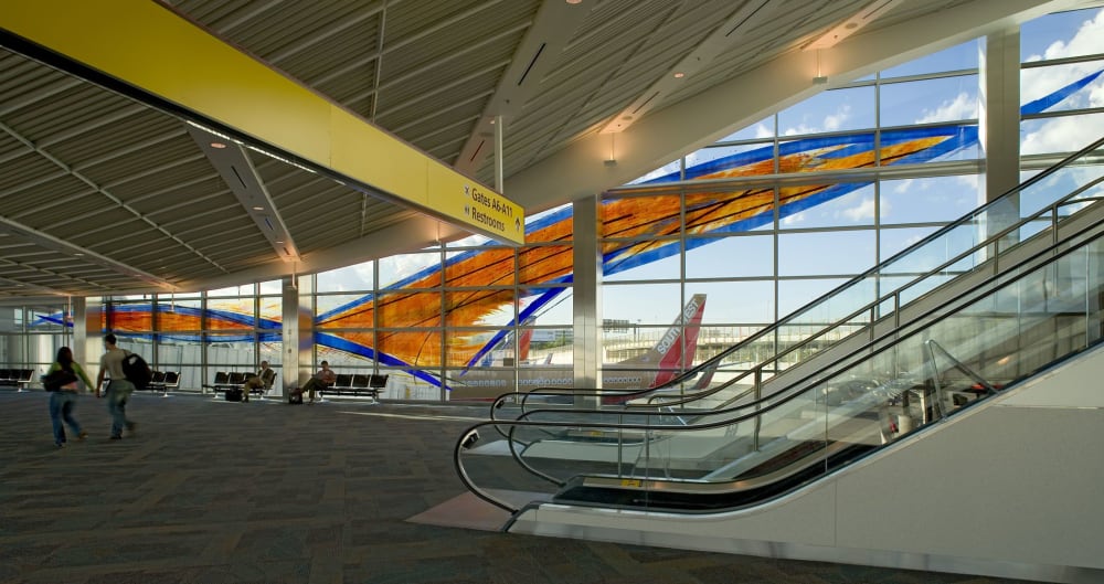 Celestial Passage blown glass wall | Glasswork in Wall Treatments by Guy Kemper | Baltimore/Washington International Thurgood Marshall Airport in Baltimore