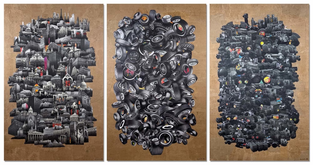 Presque Vu Triptych | Collage in Paintings by Glen Gauthier | Madron Gallery in Chicago