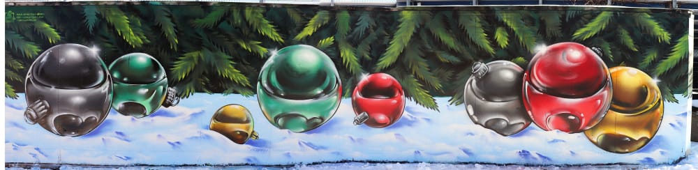 Holiday Orbs Mural | Street Murals by Jared Goulette | The Color Wizard | Portland Fitzpatrick Stadium in Portland