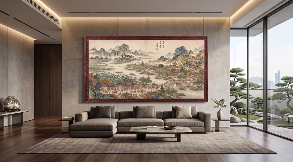 Hand-Painted Silk Art 79" Song Dynasty Tides of Prosperity | Oil And Acrylic Painting in Paintings by Dynasty Artisan