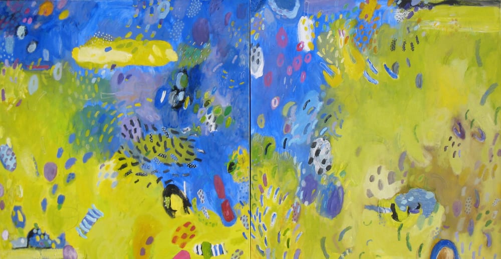 Pond Ssries #2 | Oil And Acrylic Painting in Paintings by Tati Kaupp | Bergdorf Goodman in New York