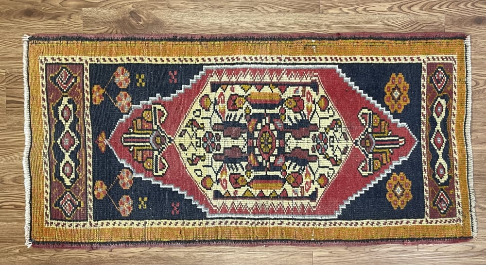 Hand-woven Turkish Rug Doormat| 1.10 x 3.9 | Small Rug in Rugs by Wool and Rug