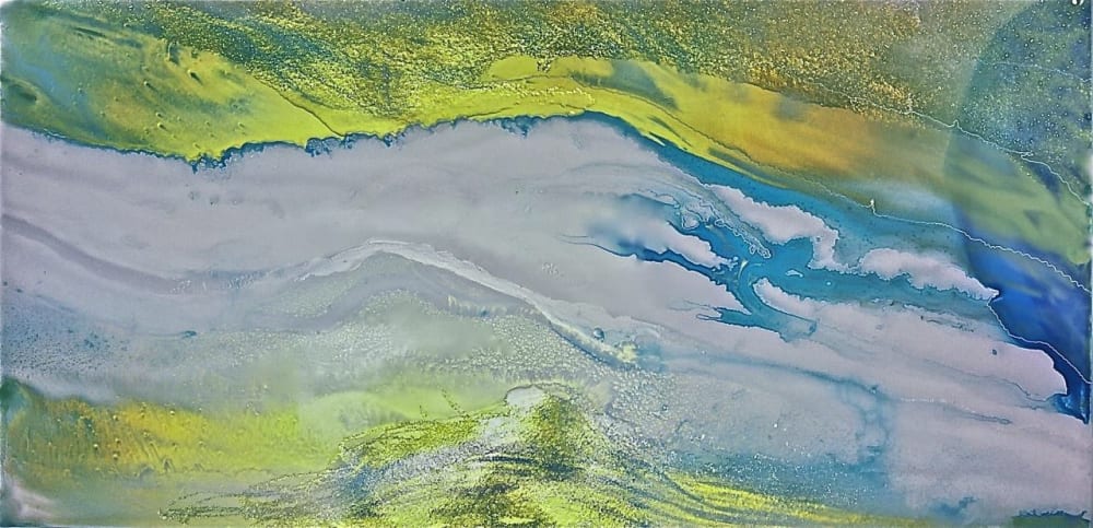 "A River Runs Through It" bathroom safe artwork graces an apartment with a modern edge | Oil And Acrylic Painting in Paintings by Carla Goldberg Studio Art