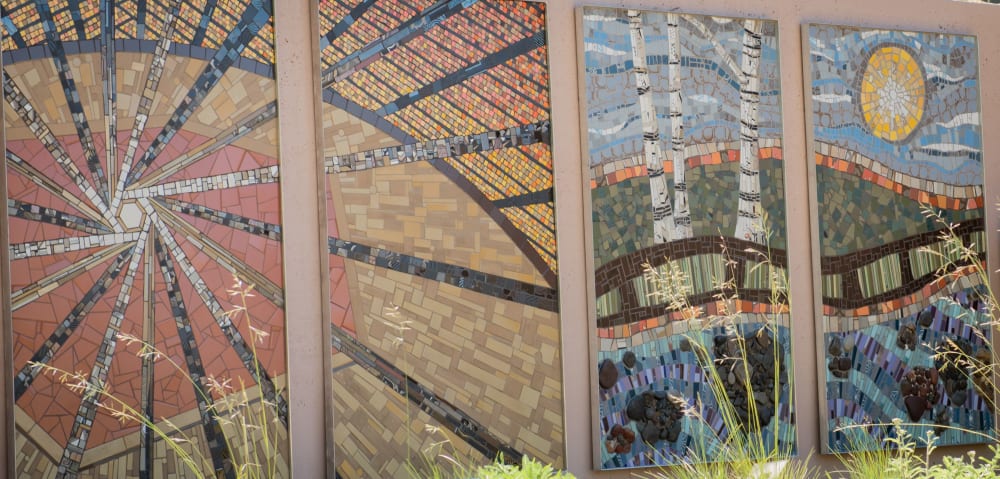 Re-Imagine - Custom 7-panel recycled tile mural | Public Mosaics by Rochelle Rose Schueler - Wild Rose Artworks LLC