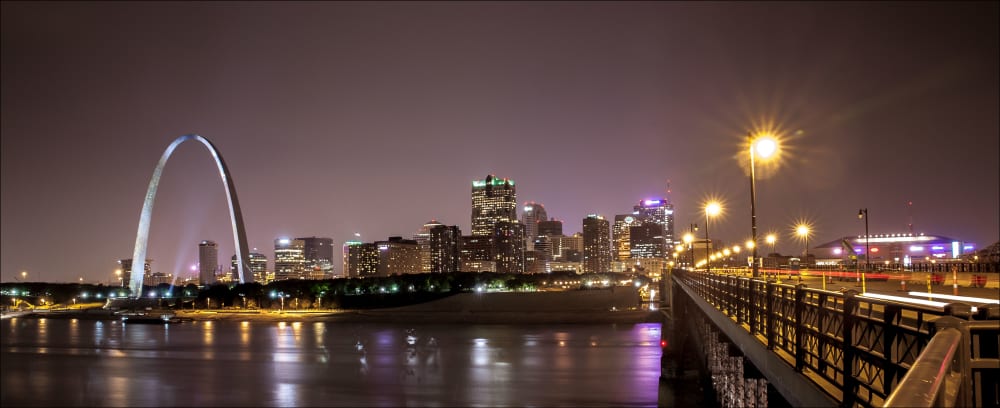 Downtown St. Louis at Night with Eads Bridge | Photography by Coblitz Creative Concepts, LLC