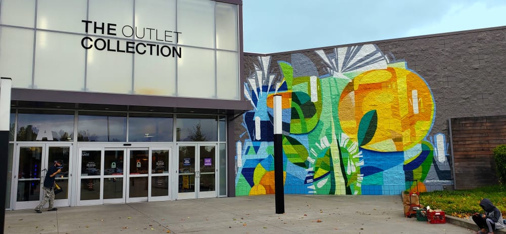 Abstract Colorful Mural | Street Murals by John Osgood | The Outlet Collection Seattle in Auburn