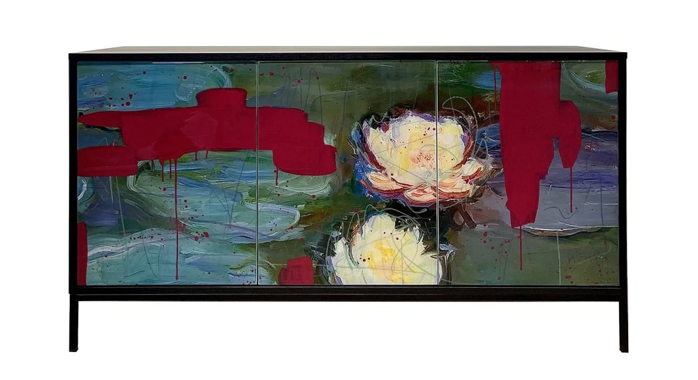 Lily Abstract by Morgan Clayhall Mix Media Artwork | Cabinet in Storage by Morgan Clayhall Inc