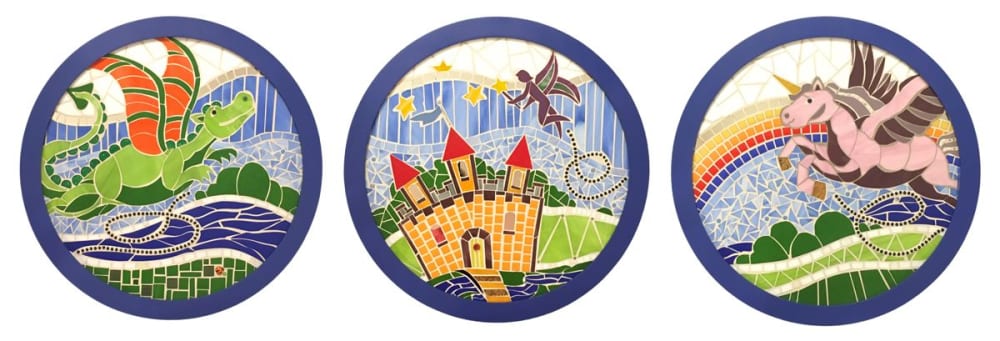 Mythical Friends in Flight | Public Mosaics by Stacia Goodman Mosaics | Dayton childrens hospital in Dayton