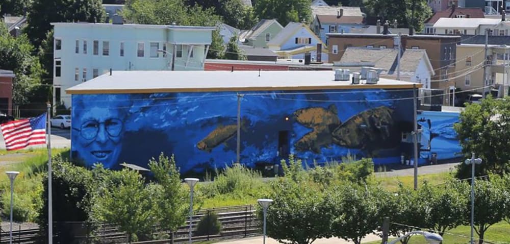 Marion Stoddart, Nashua River Mural, 26' x 140' | Street Murals by JALLEN Art and Design