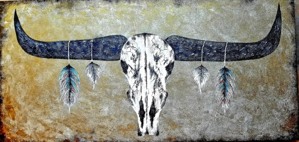 Indian Longhorn | Oil And Acrylic Painting in Paintings by Liz Johnston