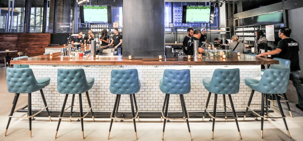 Bar Stool with Button Tufted Back and Wood 2528 | Chairs by Richardson Seating Corporation | Pennsy Bar in New York