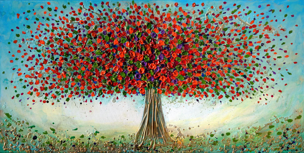 Colour Burst Original artwork of a red tree on canvas | Oil And Acrylic Painting in Paintings by Amanda Dagg