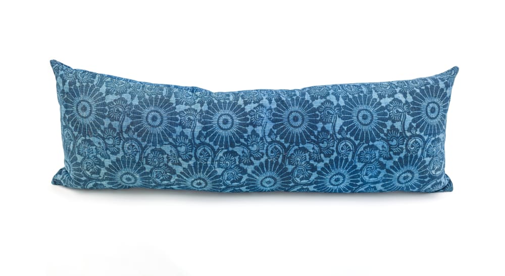Long Antique Japanese Floral Katazome Indigo Pillow | Pillows by Peace & Thread