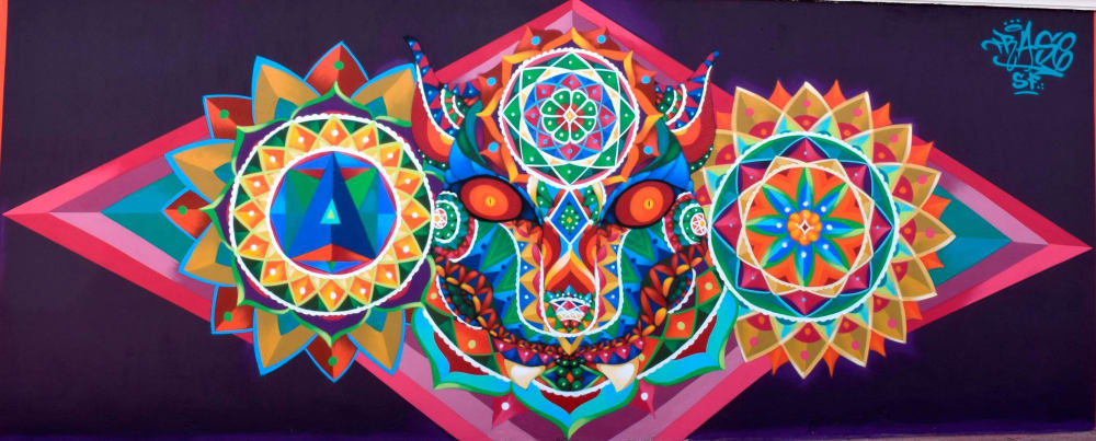 Mascara jaguar Huichol | Street Murals by Frase Honghikuri