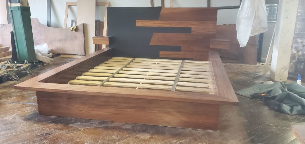 Custom Mozambique and Laser Cut Steel California King Bed | Bed Frame in Beds & Accessories by Donald Mee Design