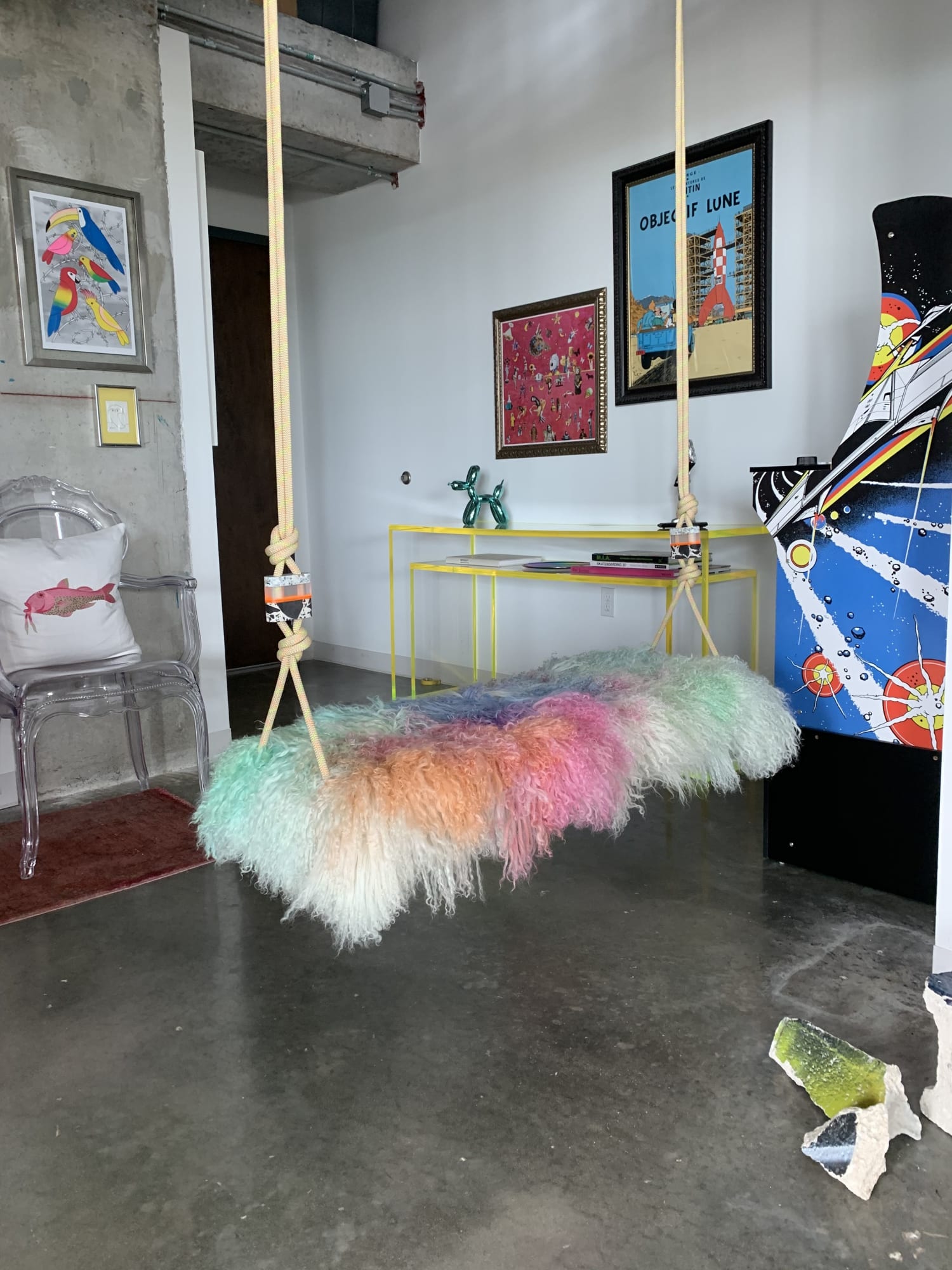 Multi Color fur seat indoor swing