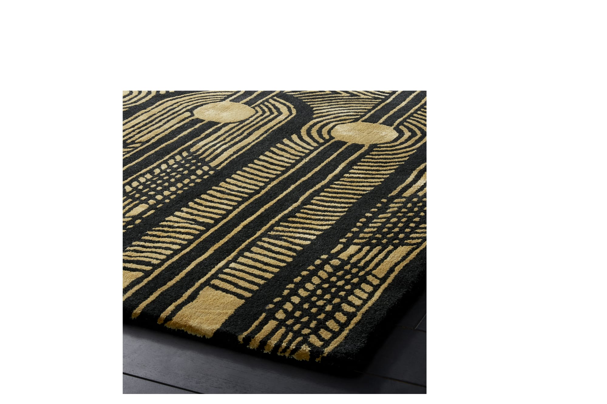 Coins Black and Gold Rug by Namavari seen at CB2, Berkeley Wescover