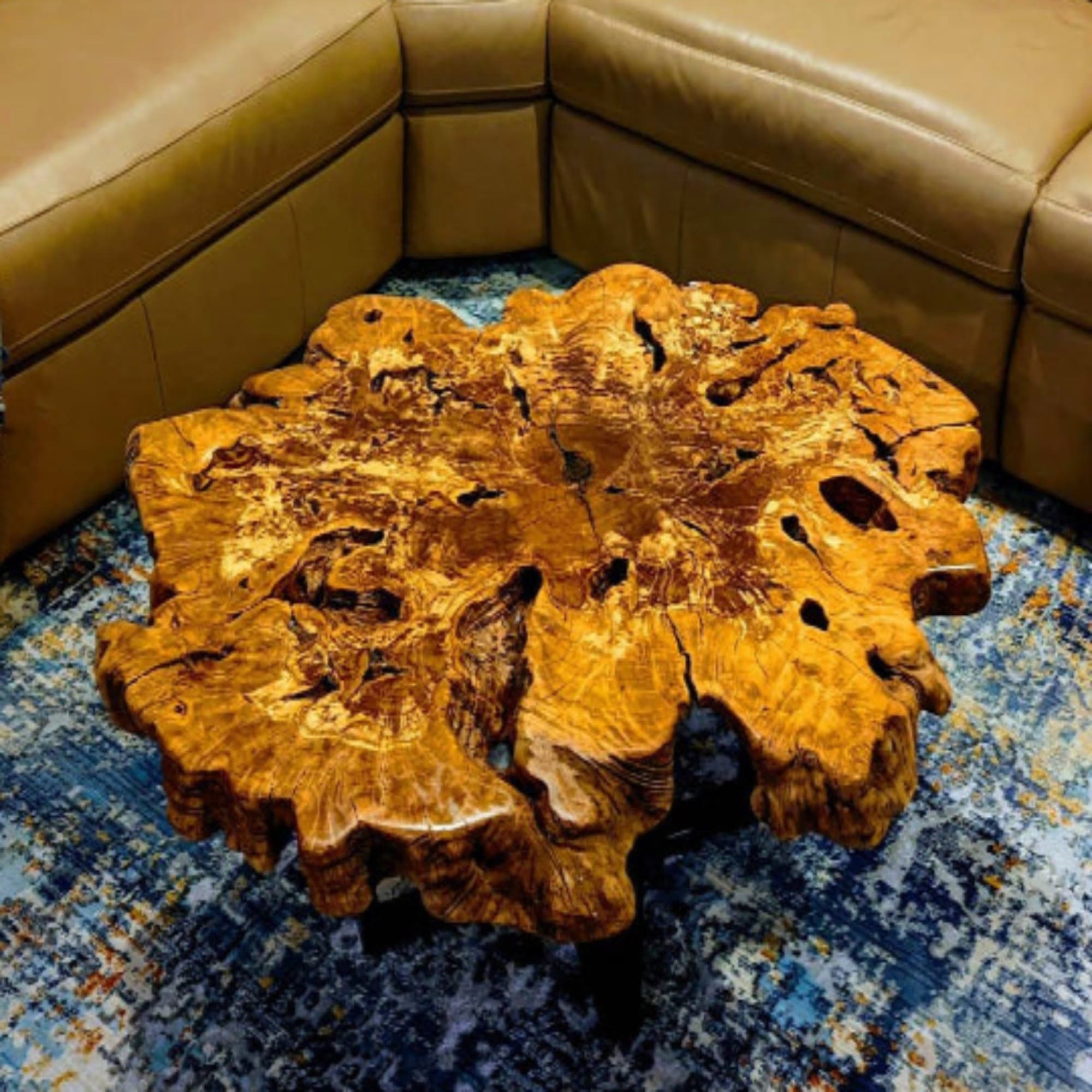 Custom Burl Wood Coffee Table Tall Contemporary Coffee Table Burl Wood Mid  Century Modern Furniture Made in USA 