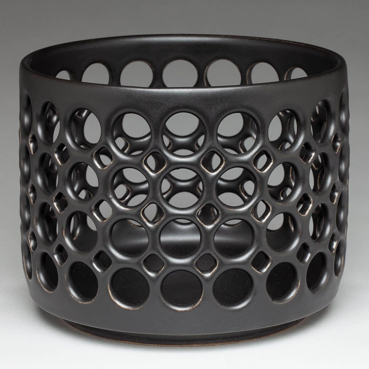 Small Cylindrical Lace Bowl Black by Lynne Meade Wescover
