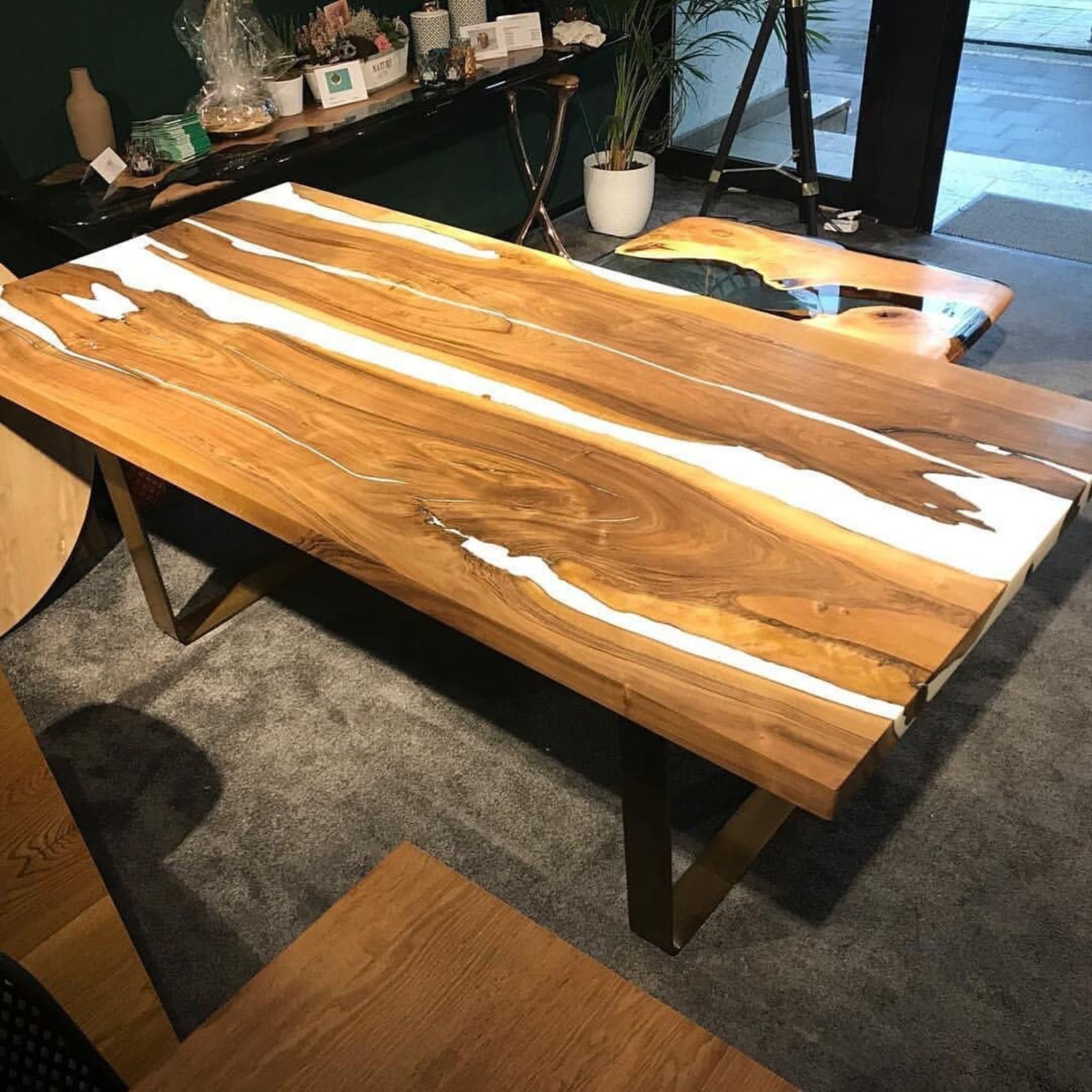 White epoxy on sale dining table